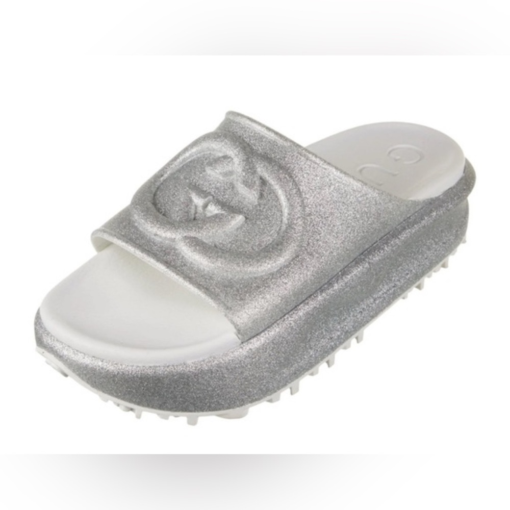 Gucci Silver Interlocking G Platform Slides - image 1